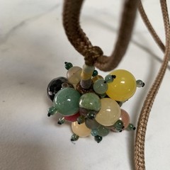 Vintage Jade Grape Necklace Cluster Beads gem stone mix On Long cord Multi Color