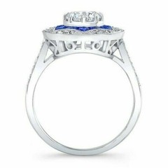 Vintage Art Deco Lab-Created Diamond & Sapphire Birthday White Gold Filled Ring