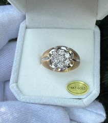 Vtg.14K Solid Yellow Gold Natural Mine Diamonds Cluster Heavy 10.18 gRing-Sz 7.5