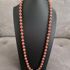 Vintage Burgundy Silk Satin Thread Wrapped Bead Single Strand Necklace 30″