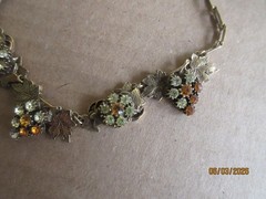 Vintage Unsigned Rhinestone Grape Cluster & Leaves Necklace