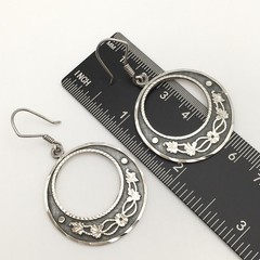 Vintage Sterling Silver Floral Hook Dangle Earrings Marked CM-10 925 Mex 12g #61