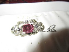 Lovely Vintage silvertone marcasite & pink rhinestone brooch