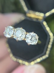 2.50 ctw Antique Old Mine Cut Diamond Three Stone Engagement Wedding Ring