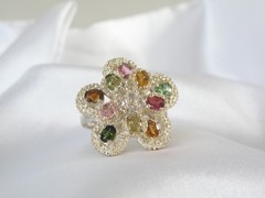 Vintage Sterling Silver 925 3D Pinwheel Irradiated Tourmaline Unique Ring Size 7