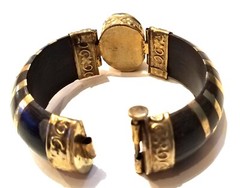 2 vintage India bone horn brass hinged clamper medallion cab gem bracelets