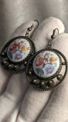 Vintage Soviet Earrings with Hand-Painted Finift Enamel in Filigree Setting