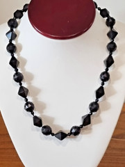Antique 14k Solid Gold Filigree Black Mourning Cocktail Bead Necklace See Video