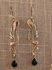 Art Nouveau/Art Deco Vintage Sterling Silver Onyx Necklace & Dangle Earring Set