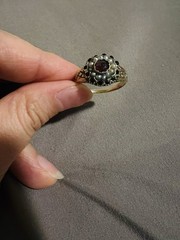 Victorian 10K Gold Garnet Pearl Cluster Ring Antique Pre-1920 Size 7