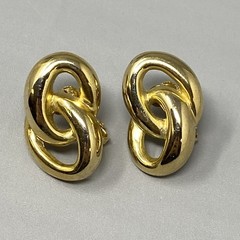 Gold Tone Clip On Earrings Double Link Dangle Drop Knotted Screw Back 1.25″