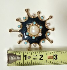 Jose Barrera Faux Pearl, Crystal & Resin Brooch/Pendant&Earrings BLUE
