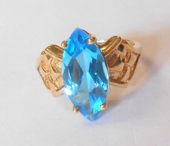 Stunning Color Large 3.50 ct Marquise Blue Topaz 10K Yellow Gold Ring Size 6