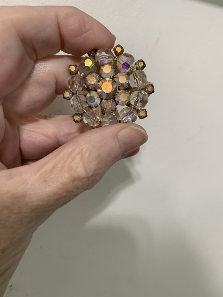 Vintage Aurora Borealis Crystal Brooch Pin