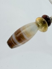 Vintage Sterling Silver Blown Glass Beads and Tigers Eye Hook Earrings 1g 1.25In