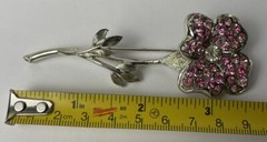 CORO Pink Rhinestone Flower Pin Silver Tone Nature Garden Trees Floral Read Desc