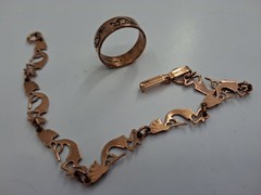 Vintage N.A. Kachina Dancer (Kokopelli) Solid Copper Link Bracelet & Ring Set