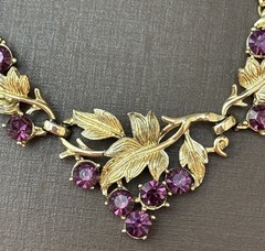 Vintage Coro Pegasus Grape Cluster Necklace Purple Amethyst Rhinestone