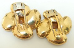 Pair of MAZER Deco Floral Pin Clips ( 2 ) Fur Clip Topaz Rhinestone Center