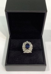 18K White Gold 2.95ctw Oval Sapphire & Tapered VS Baguette Diamond Ring