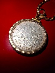 1893 Guatemala Silver & Hammered Gold Coin Necklace, 1 Real, USA Shop Made COA