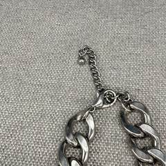 Vintage Link Necklace Silver Tone Metal White Acrylic Chunky Retro Funky