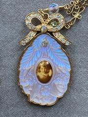 Vintage Kirks Folly Moonglow Portrait Pendant, AB Crystal Necklace, 32″, Retired