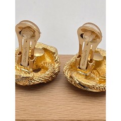 Vintage Christian Dior Rhinestone Rope Twist Knot Clip On Earrings Gold Tone