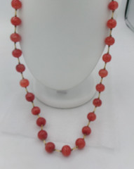 Estate Vintage Grapefruit Pink Coral Glass Round Bead Acrylic Tube Bead Necklace