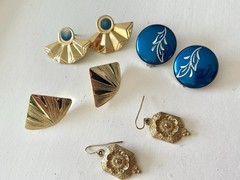 Vintage Geometric Earrings Lot 4 Pairs 80s Geometric Art Deco Style As Is