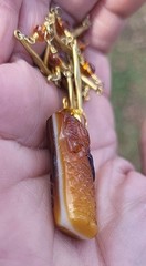 RAREST! VINTAGE EGYPTIAN LADY MUMMY SARCOPHAGUS PENDANT VTG GLASS BAR NECKLACE