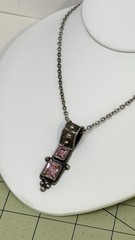 Vintage Sterling Silver 950 Pendant Necklace w/ Pink Czech Glass Stones, 20g