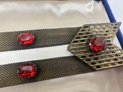 Antique Victorian Gold Tone Red Glass Mesh Belt Buckle Sash STrap? 6.5in Read