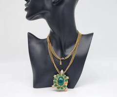Kenneth Jay Lane KJL Tortoise Turtle Brooch Watch Cabochons & Crystals 26”L