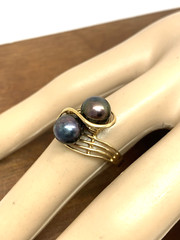 Black Purple Pearl Cocktail Ring 14k Yellow Gold Estate Jewelry Women’s Size 6.5