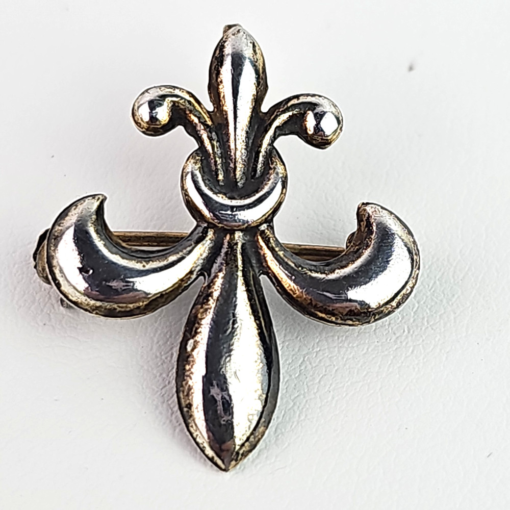 Vintage Fleur-de-Lis Sterling Silver Brooch Pin 925 Pendant Art Deco .75 in