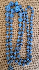 Neiger Brothers deco glass turquoise blue spiderweb flapper necklace with fob