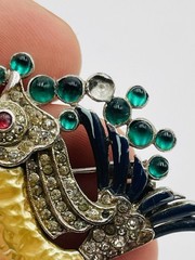 Trifari Alfred Philippe Antique Pearl Belly Fish Enamel Glass Brooch Pin