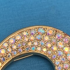 Swarovski Signed Brooch Pin Blue Green Crystal Peacock Rain Drop Iridescent