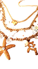 Vintage Sea Life Necklace Seahorse Starfish Shell.Gold Tone 3 Strands 24 in