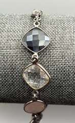 Vintage Sterling Silver 925 Faceted Gemstone Bracelet Rutilated and Rose Quartz