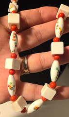 Czech Necklace 28 In Glass Floral Orange White Round Oval Glass Cubed beads