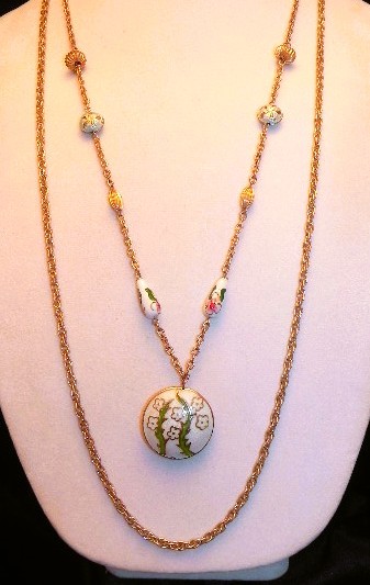Vintage Jennifer Lopez Cloisonne Enamel Flower Bead Gold Tone Chain Necklace JLO