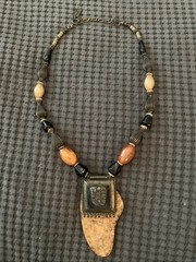 Vintage Anthony Alexander 5” Pendant Brown & Black Beaded Statement Necklace