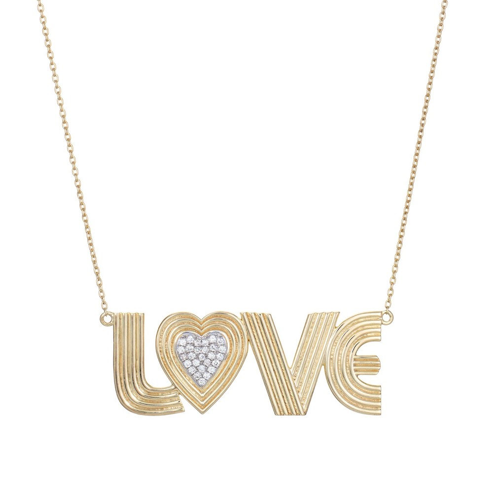 Retro Font Diamond Love Necklace 14k Yellow Gold 17.5″ Chain Fine Jewelry