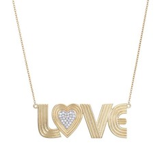 Retro Font Diamond Love Necklace 14k Yellow Gold 17.5″ Chain Fine Jewelry