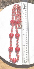 SALE! VINTAGE VENETIAN ITALY COIN RED PINK ROSES GOLD ART GLASS KNOT NECKLACE XL