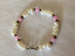 Vintage Faux Pearl and Pink Glass Bead Bracelet – 7″