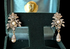 Victorian Portuguese 18K-19k Gold Silver Aljofar Natural Pearl Diamond Earrings