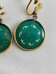 Vintage JMS Earrings 12KT Gold Filled Green Drop Dangle Screw Back Earrings